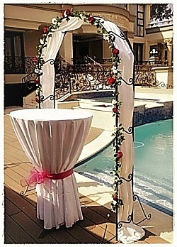 Bridal Arch - comes part in 3 for easy transportation, white draping piece, green ivy strings