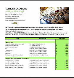 TABLE CLOTHS, CHAIR COVERS