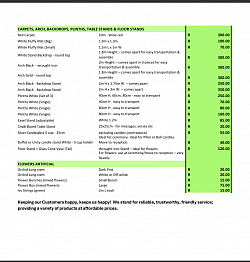 ARCHES, CARPETS, BACKDROPS, STANDS AND FLOWERS ARTIFICIAL